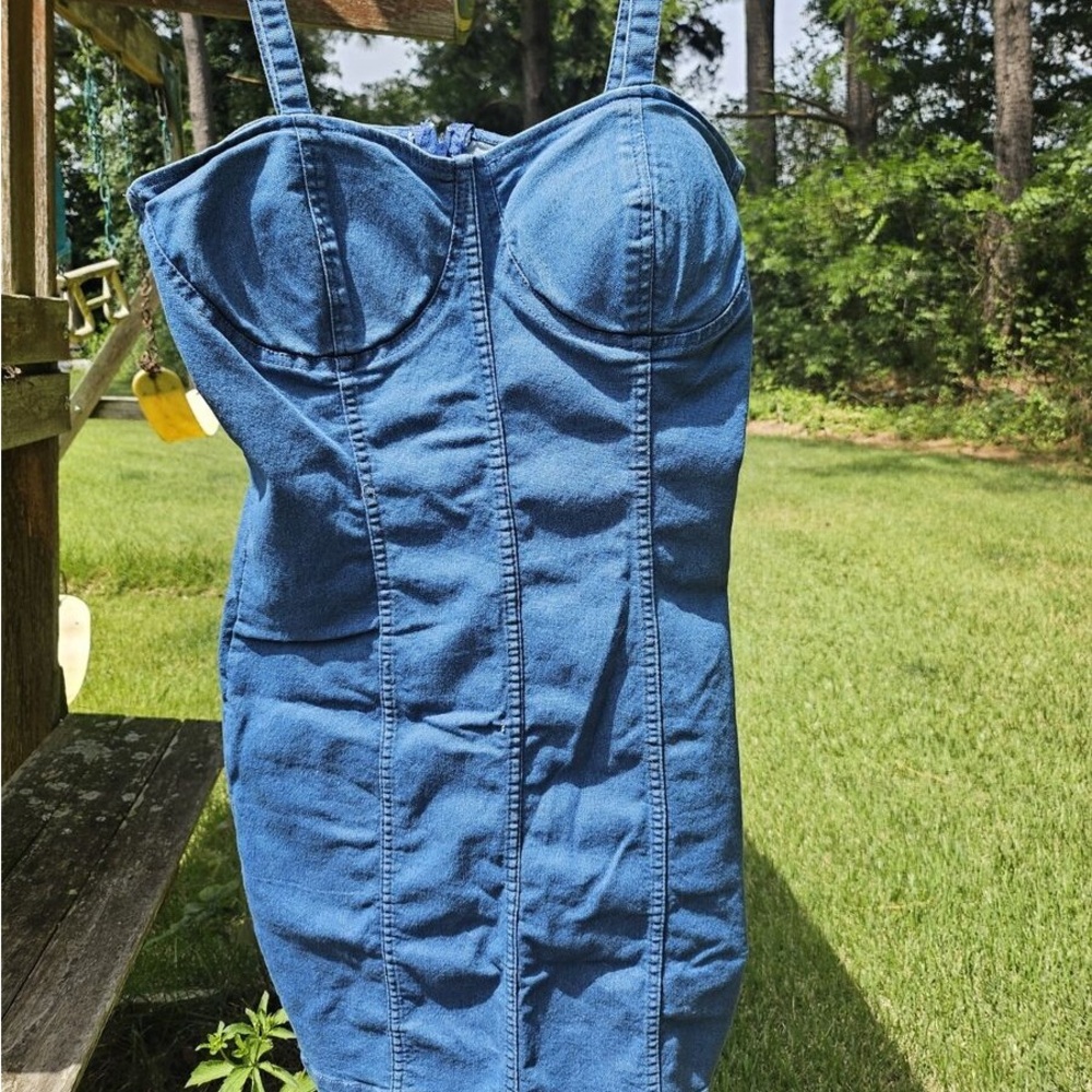 5 for $25 Derek Heart denim zip up stretch dress - Picture 3 of 7